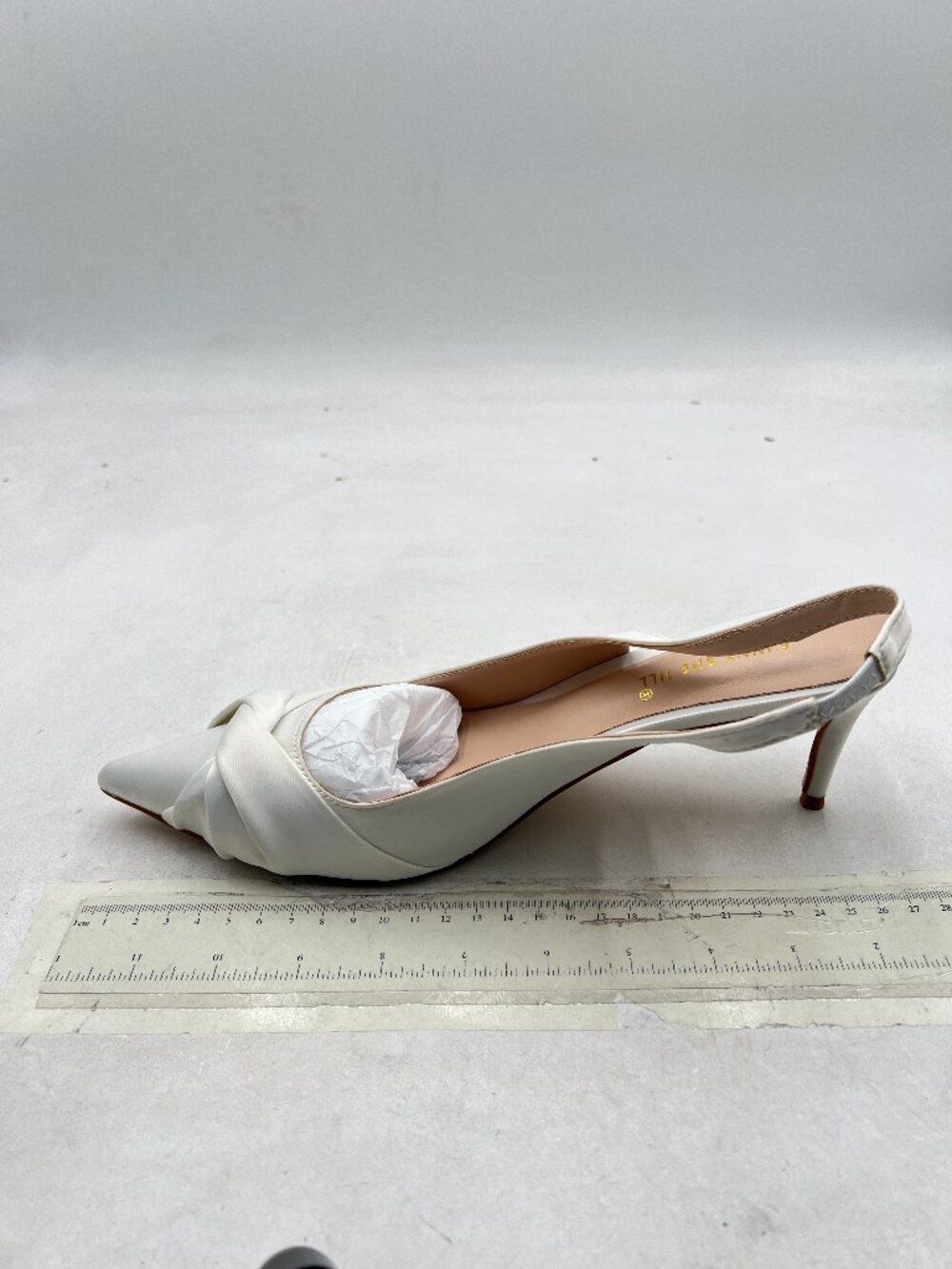 FSJ White Pointed Toe Slingback Pump High Heel Elastic Strap Daily Wear Shoes